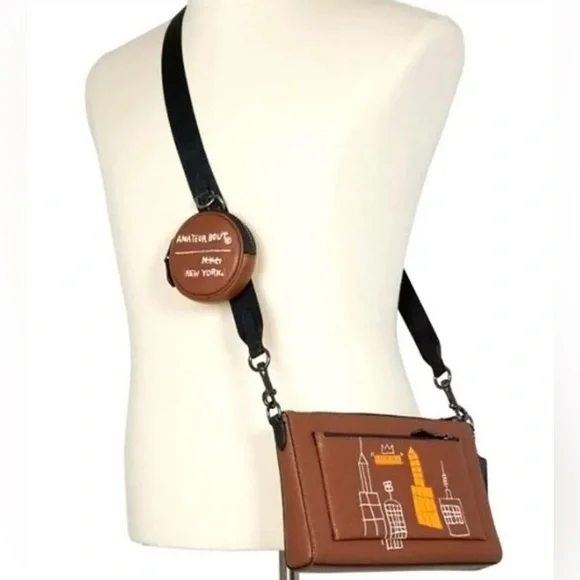 Coach X Jean Michel Basquiat Holden Brown Leather Crossbody Bag - Picture 2 of 9